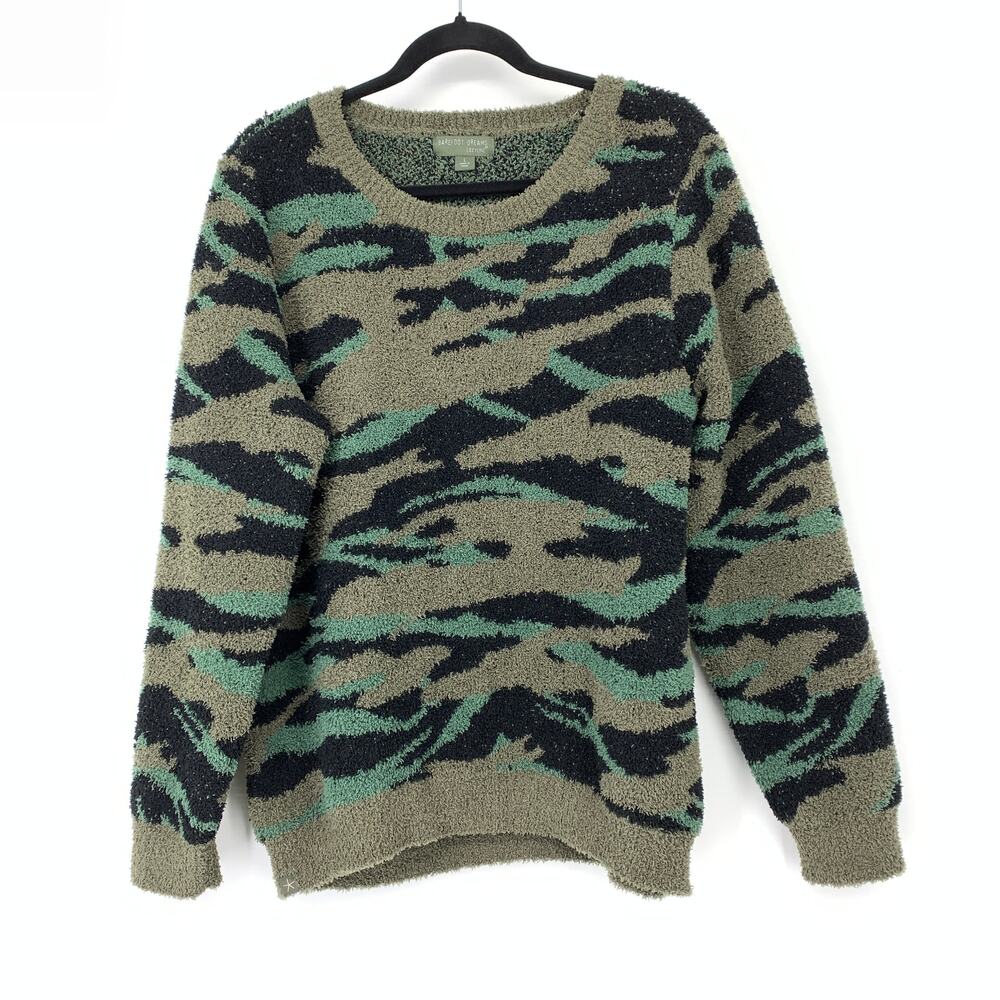 Barefoot Dreams Cozychic Seaside Pullover Sweater Womens Sz Large Green Camo